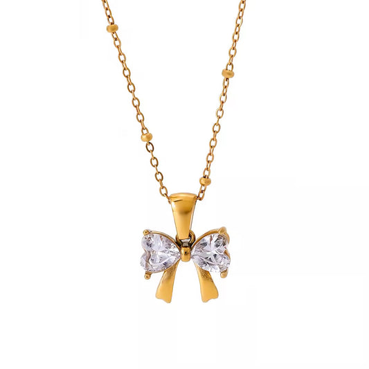 Crystal Bow Pendant Necklace