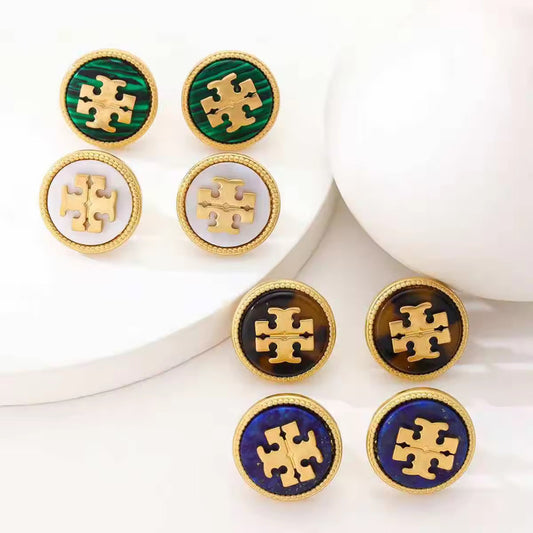 Round Enamel Emblem Stud Earrings