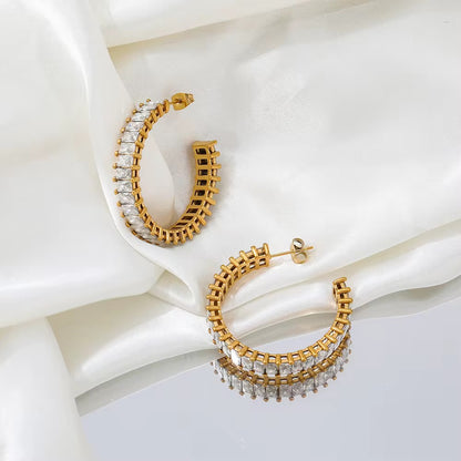 Luxury Waterproof Pavé Crystal Hoop Earrings