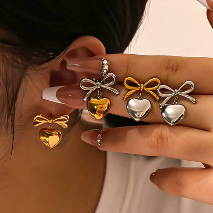 Bow Heart Drop Earrings