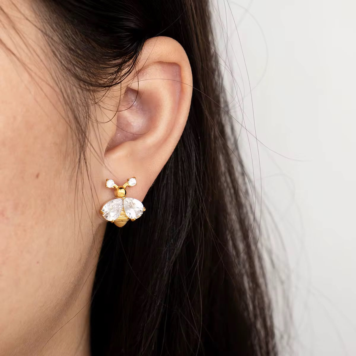 Golden Bee Zircon Stud Earrings