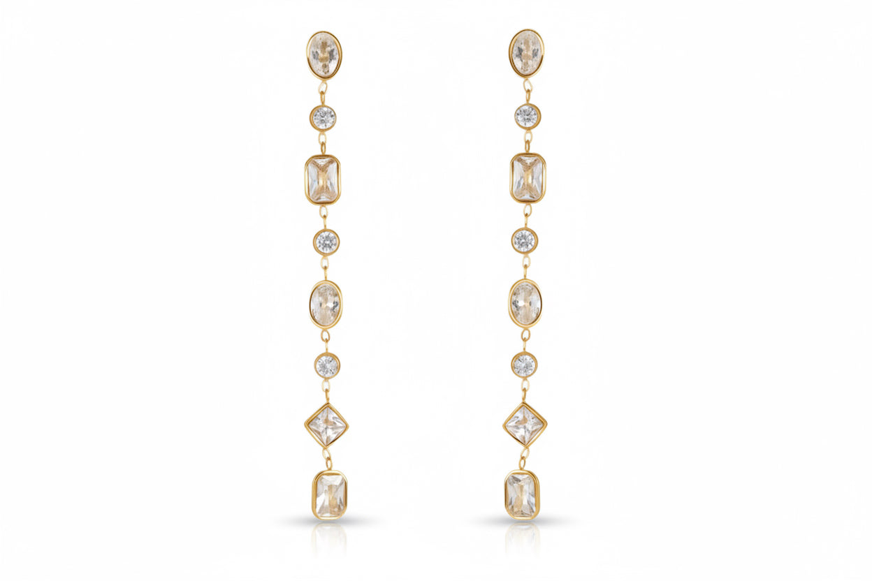 Luxury Geometric Zircon Tassel Earrings