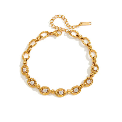 Gold Heart Link Bracelet – CZ Crystal Stainless Steel