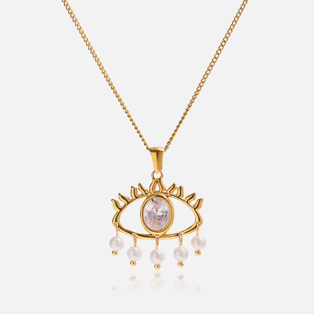 Evil Eye Pearl Charm Necklace