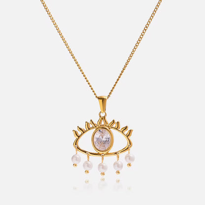 Evil Eye Pearl Charm Necklace