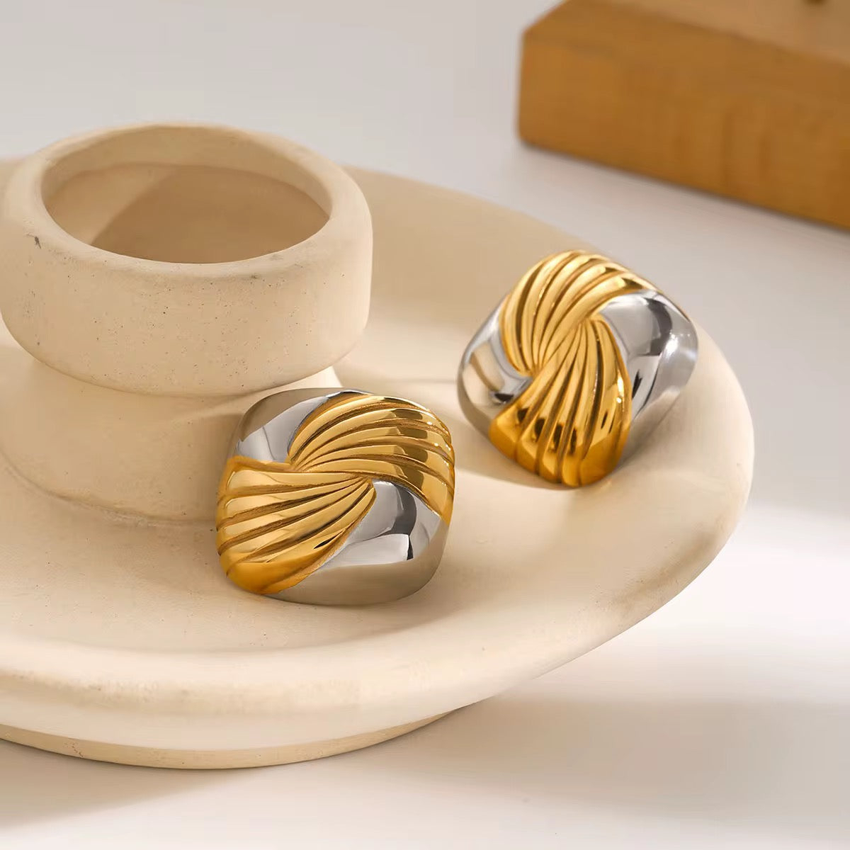 Two-Tone Sculpted Statement Stud Earrings