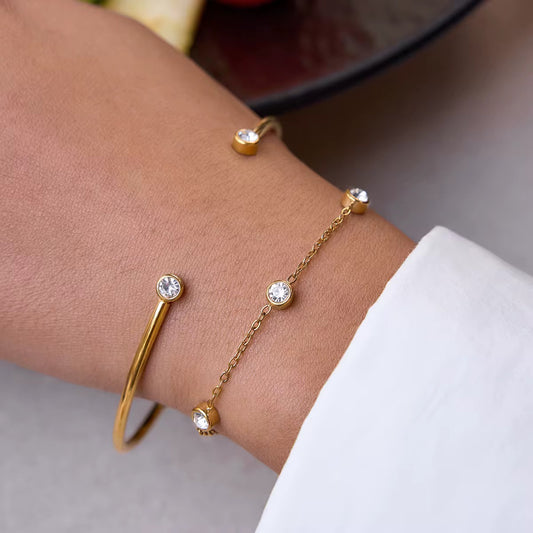Minimal Crystal Bracelet & Open Bangle Set