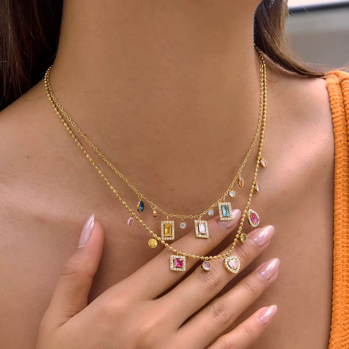Gemstone Charm Cascade Necklace