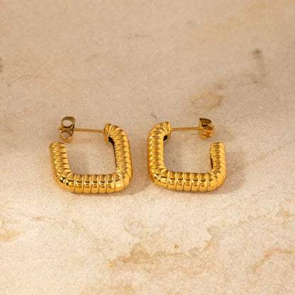 Chunky Ribbed Square Hoop Earrings