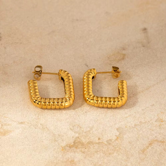 Chunky Ribbed Square Hoop Earrings