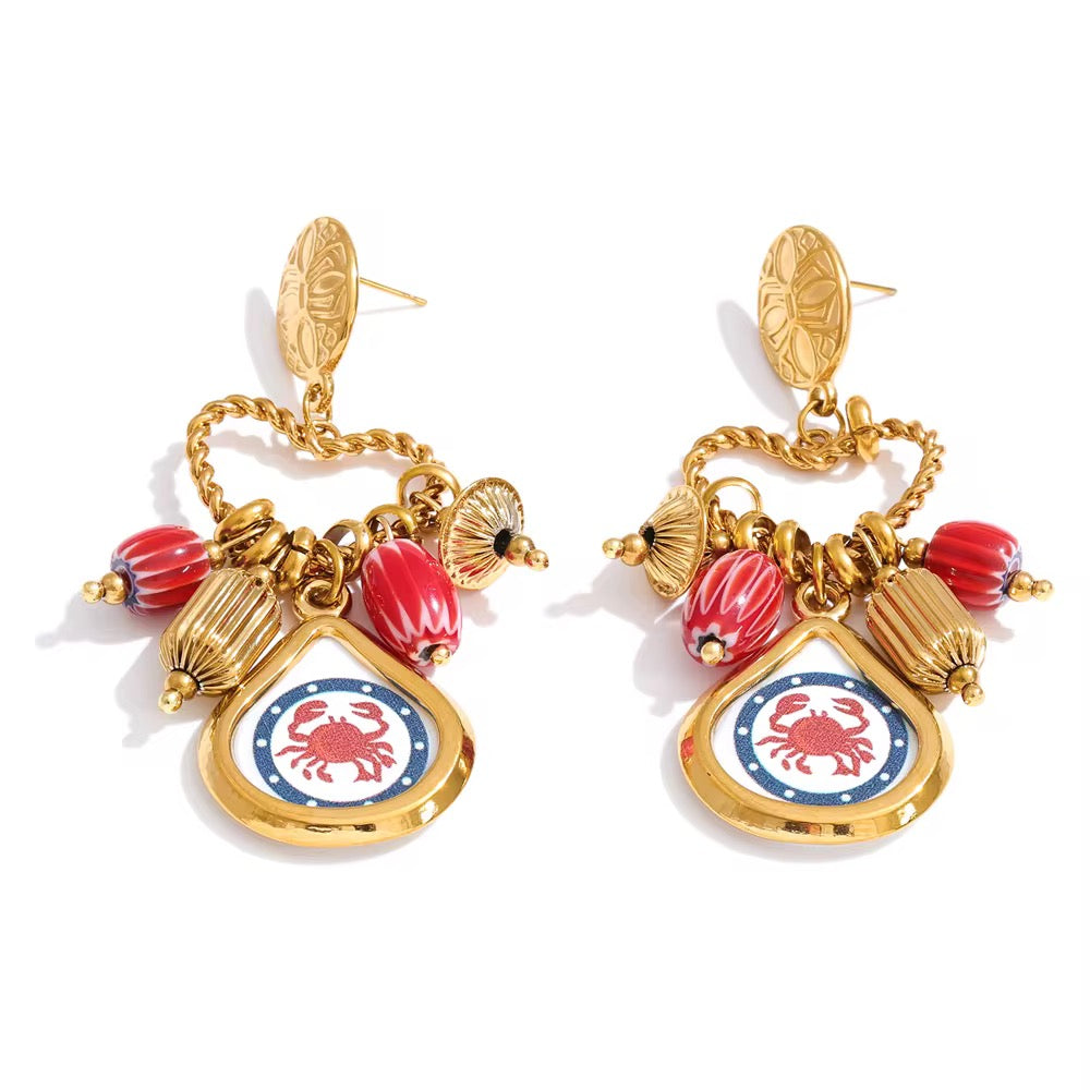 Ocean Crab Charm Statement Earrings