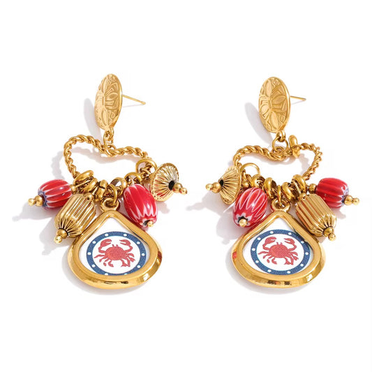 Ocean Crab Charm Statement Earrings