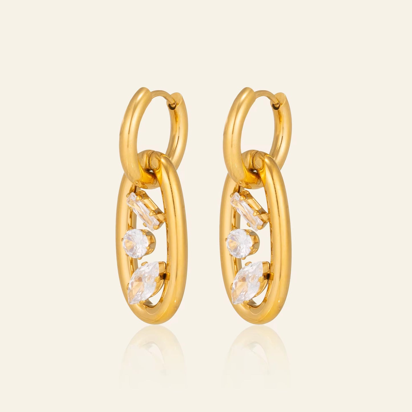 Luxe Oval Drop Crystal Hoops