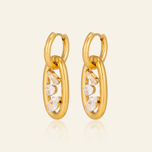 Luxe Oval Drop Crystal Hoops