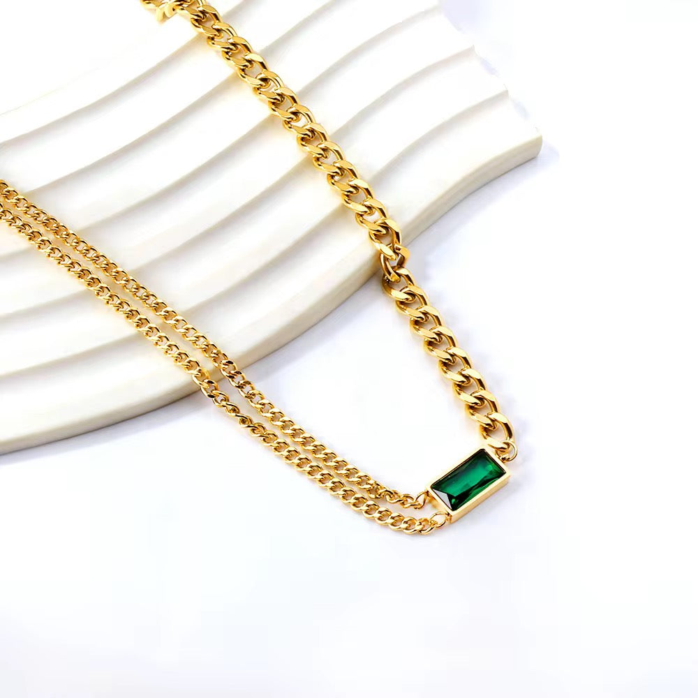 Luxe Green Stone Layered Necklace