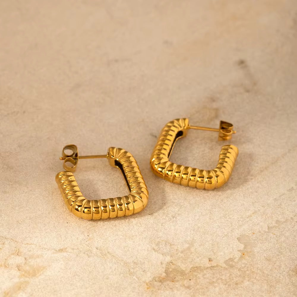 Chunky Ribbed Square Hoop Earrings