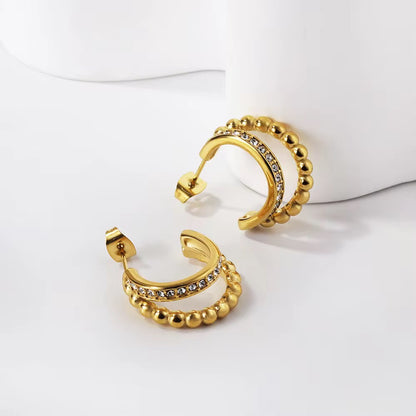 Double Layer Beaded Crystal Hoop Earrings