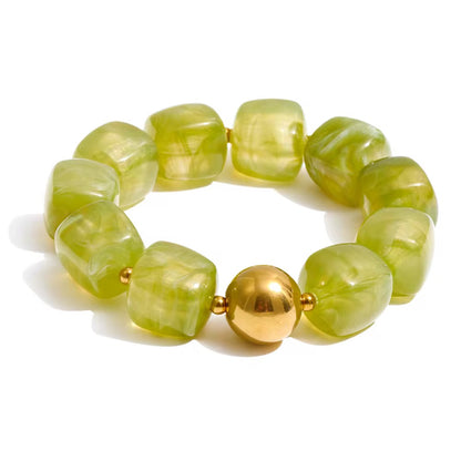 Multi-Color Beaded Bracelet Set – Glossy Resin & Gold Accents