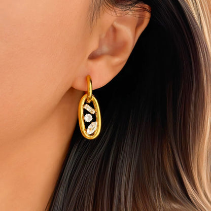 Luxe Oval Drop Crystal Hoops
