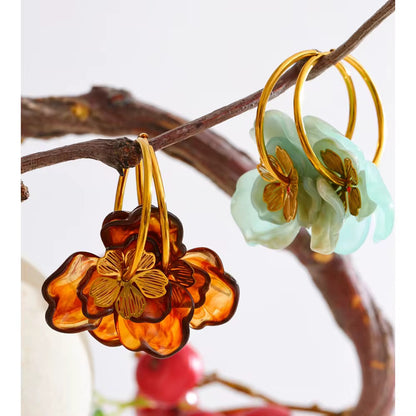 Colorful Resin Flower Statement Earrings