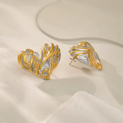 Textured Two-Tone Heart Statement Earrings