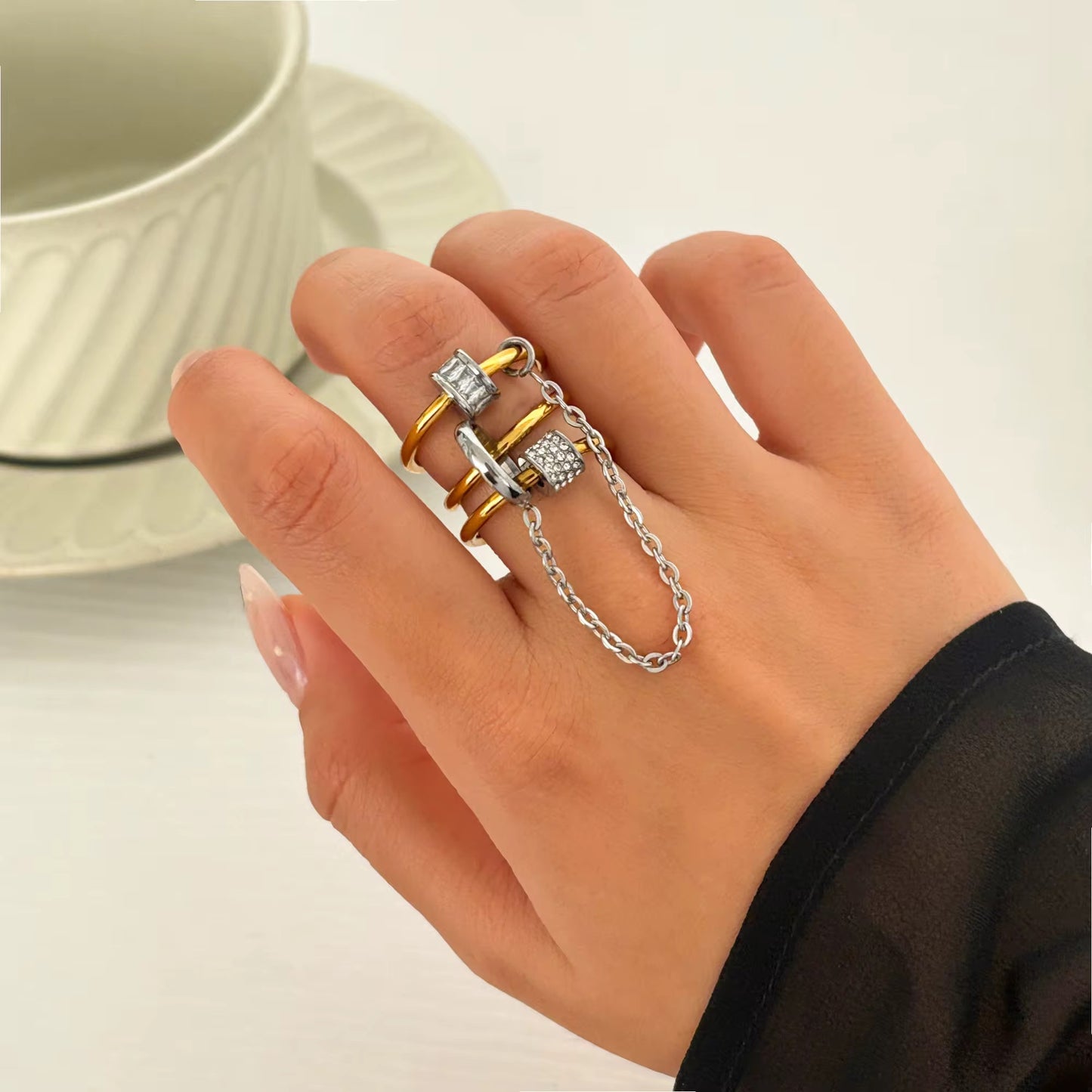 Dual Tone Chain Statement Ring