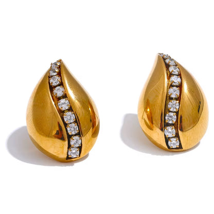 Gold Statement Teardrop Earrings with Crystal Accent
