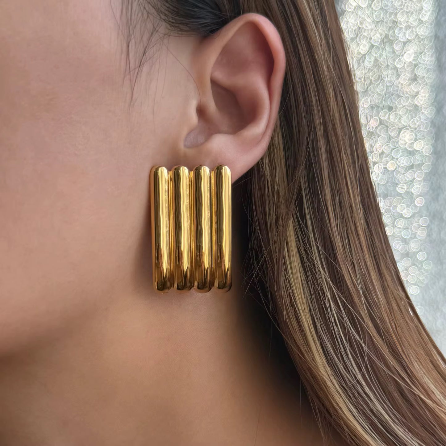 Gold Ribbed Statement Earrings