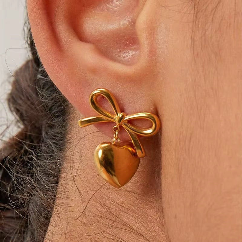 Bow Heart Drop Earrings