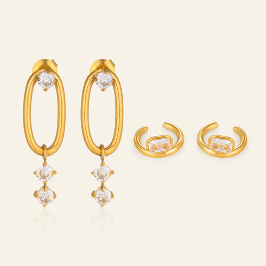 Celeste Crystal Duo Earrings Set