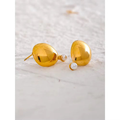 ✨ Golden Heart Pearl Stud Earrings