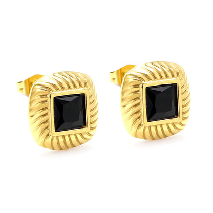 Black Stone Square Stud Earrings
