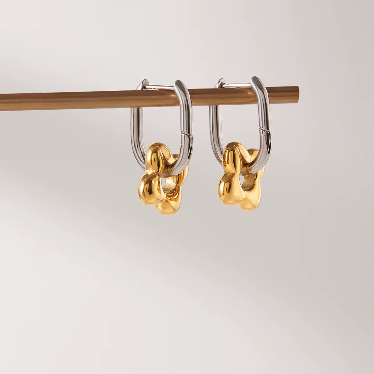 Dual Tone Link Hoop Earrings