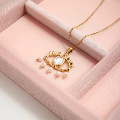 Evil Eye Pearl Charm Necklace