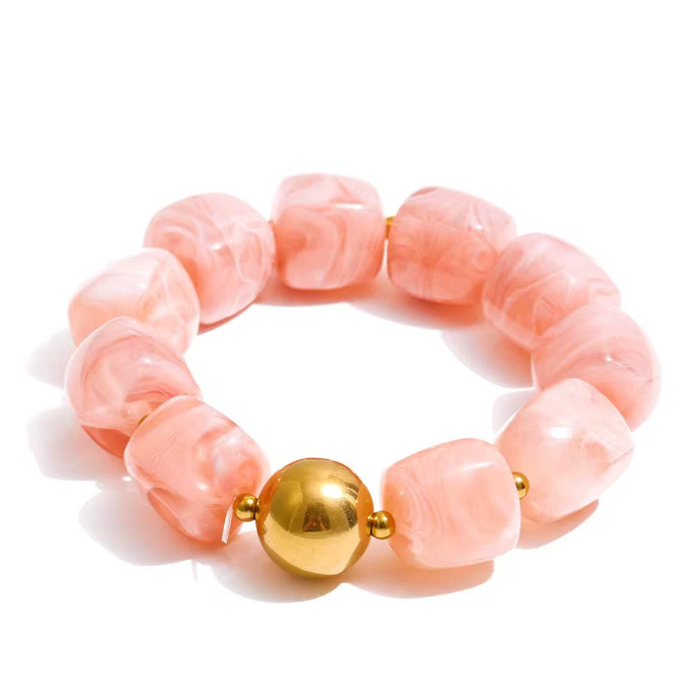 Multi-Color Beaded Bracelet Set – Glossy Resin & Gold Accents