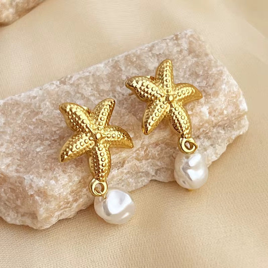 Starfish Pearl Drop Earrings