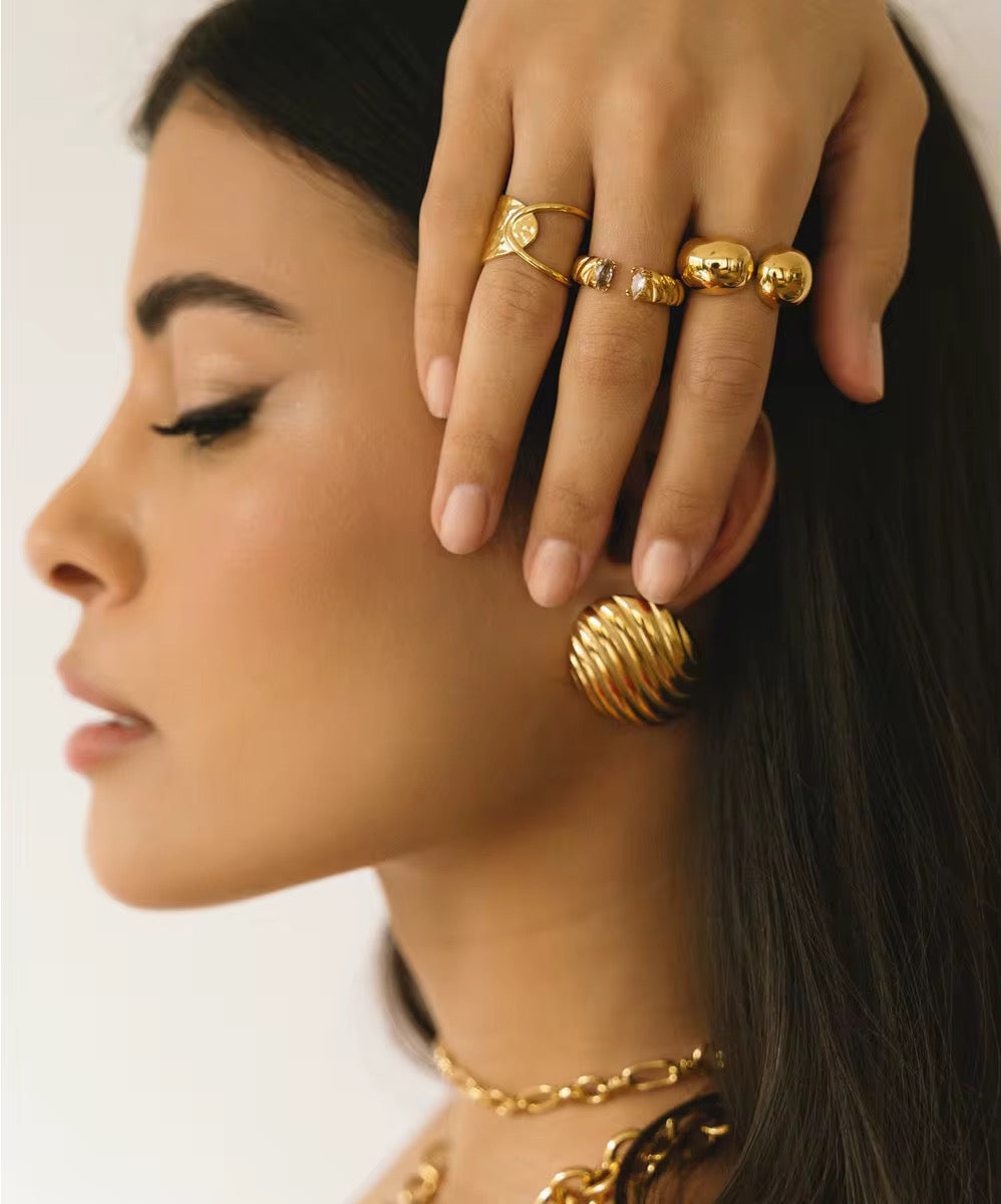 Gold Textured Dome Earrings