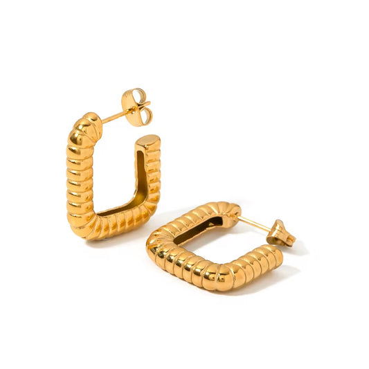 Chunky Ribbed Square Hoop Earrings