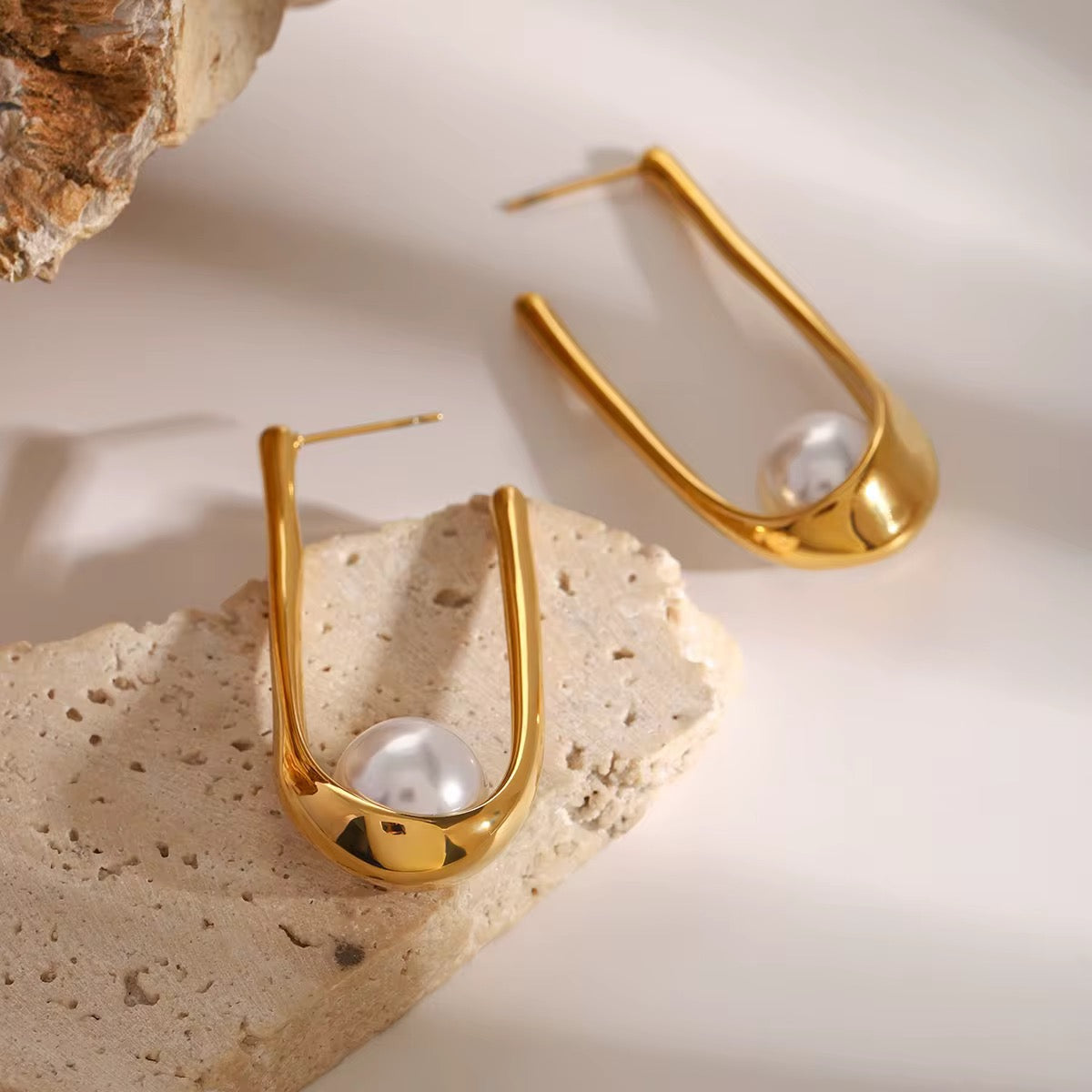 Golden Pearl Sculpt Drop Earrings