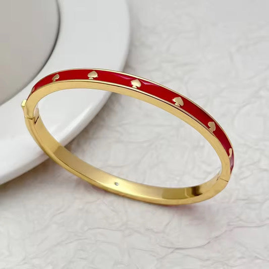 Heart Enamel Gold Bangle Bracelet