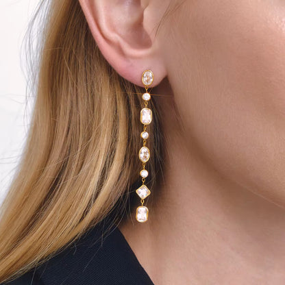 Luxury Geometric Zircon Tassel Earrings