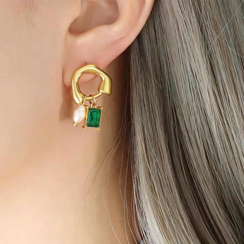 Emerald Pearl Drop Earrings