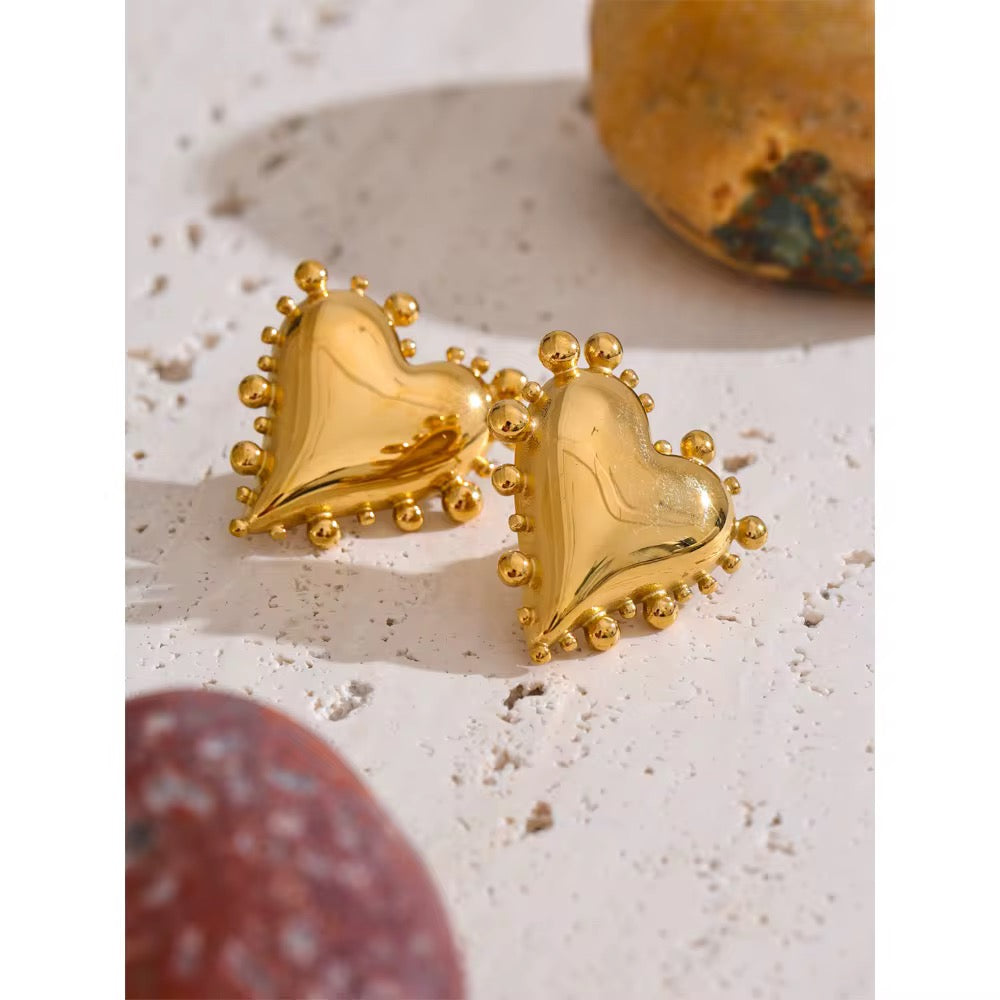 Golden Heart Statement Stud Earrings