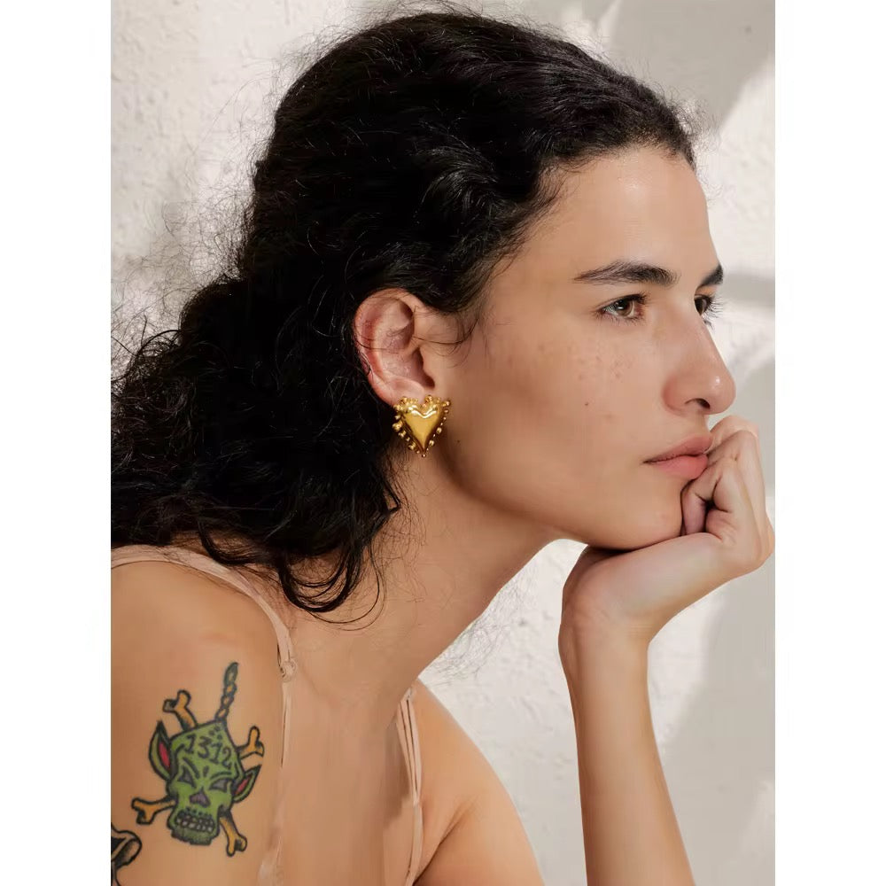 Golden Heart Statement Stud Earrings