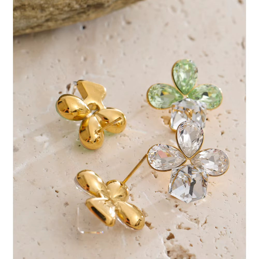 Crystal Bloom Clover Stud Earrings