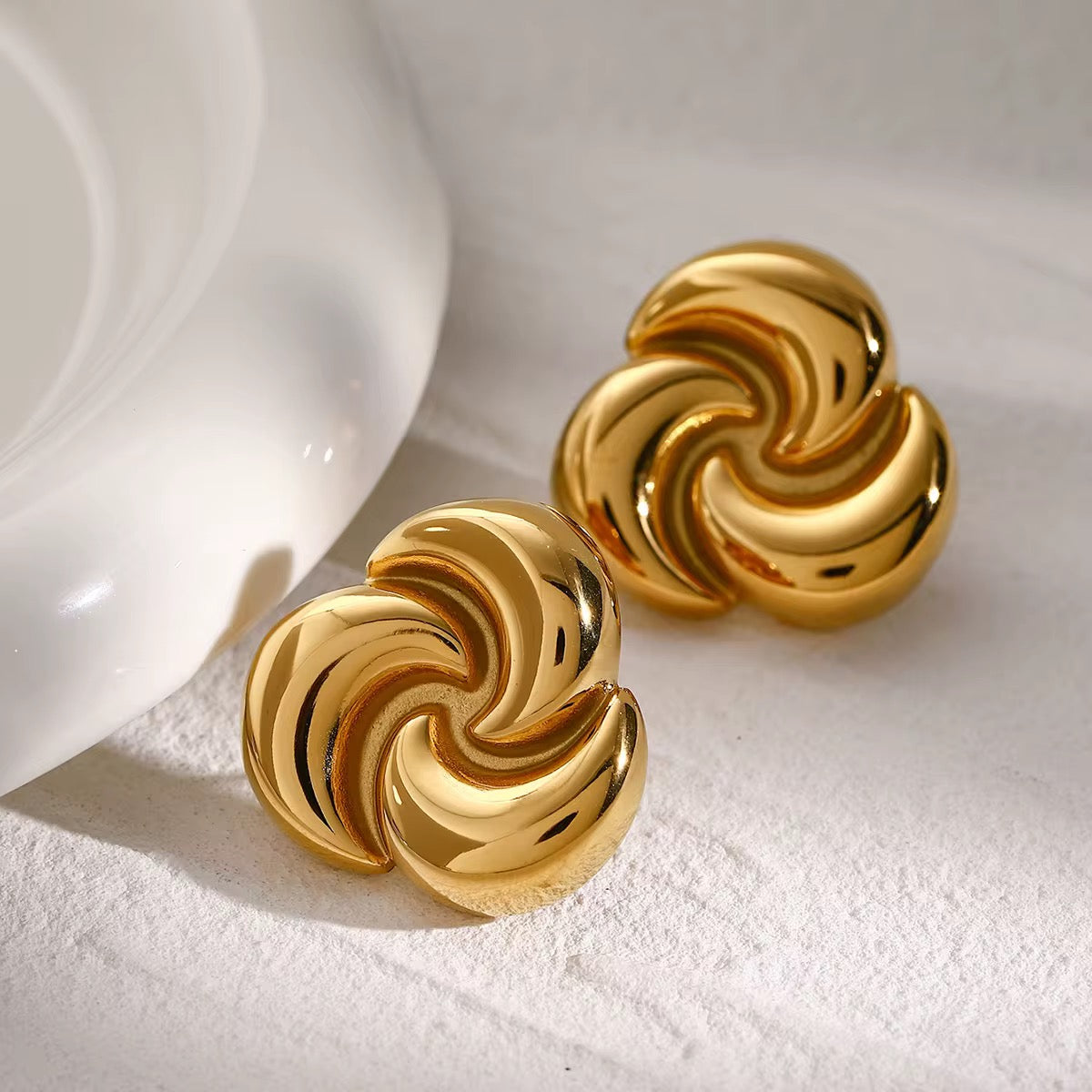 Golden Swirl Statement Earrings