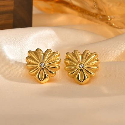 Golden Daisy Pearl Stud Earrings