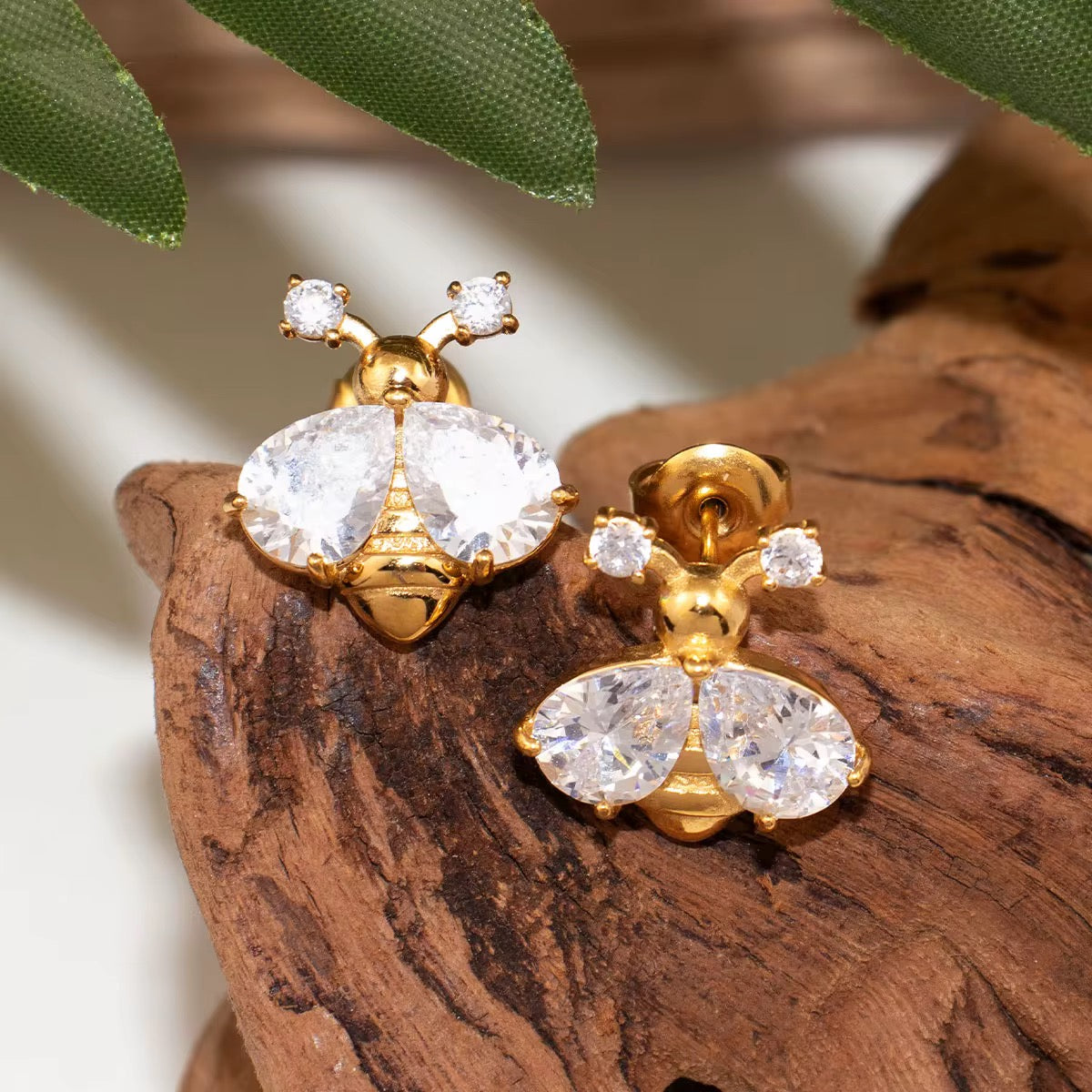 Golden Bee Zircon Stud Earrings