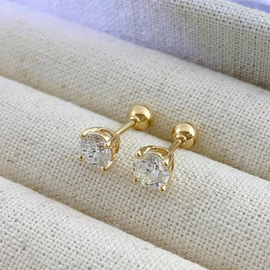 Gold Solitaire Crystal Stud Earrings