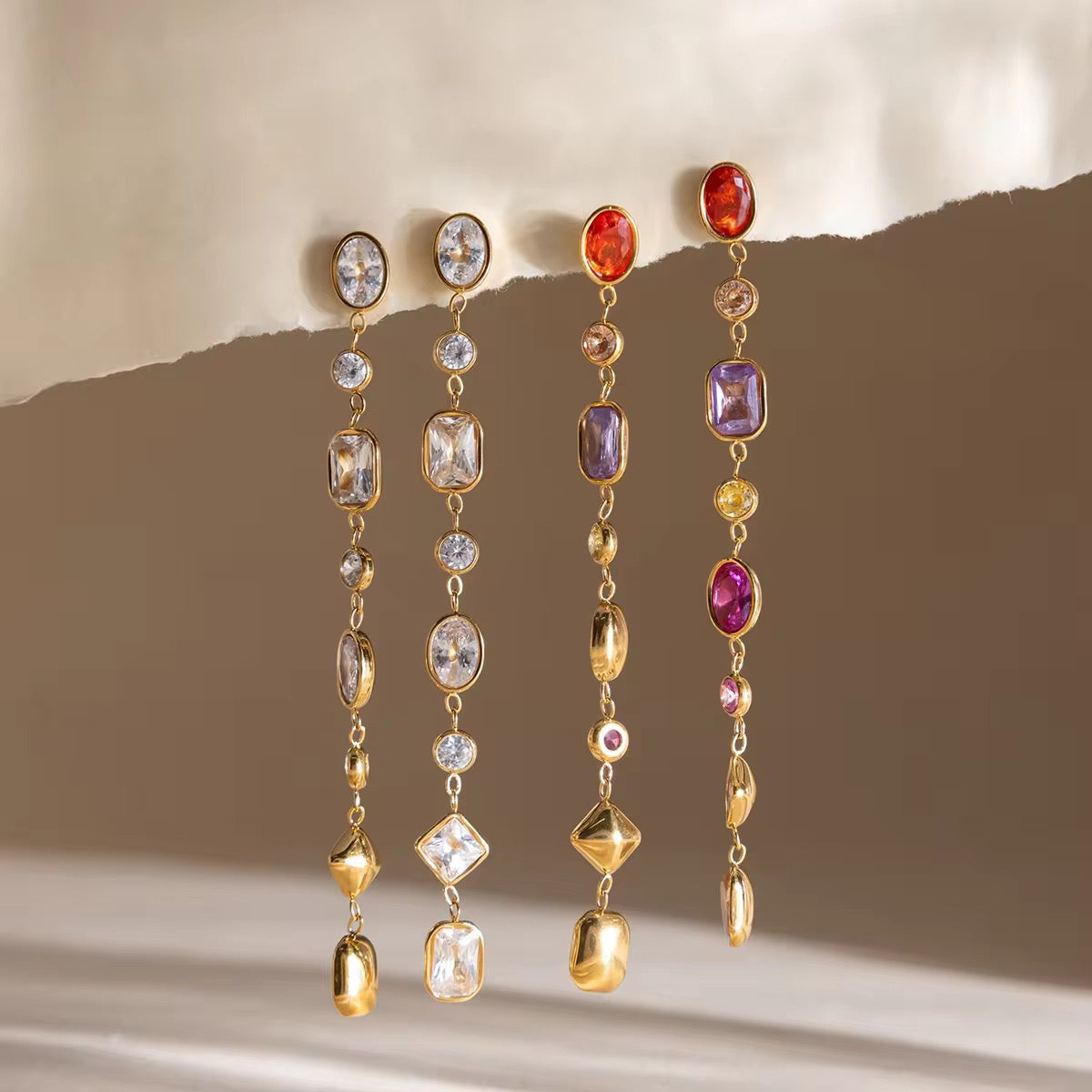 Luxury Geometric Zircon Tassel Earrings